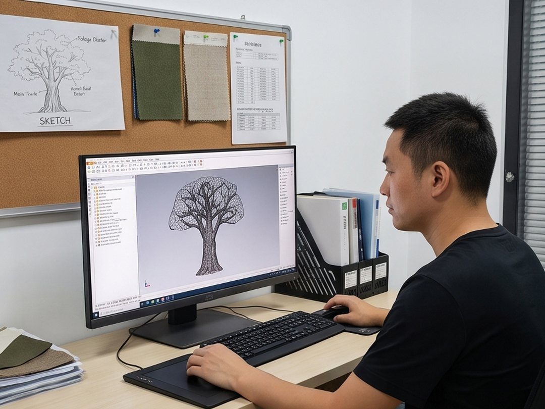 Custom artificial tree CAD engineering drawing for a hotel atrium project