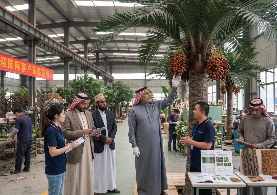 Artificial tree factory quality inspection with client audit in progress