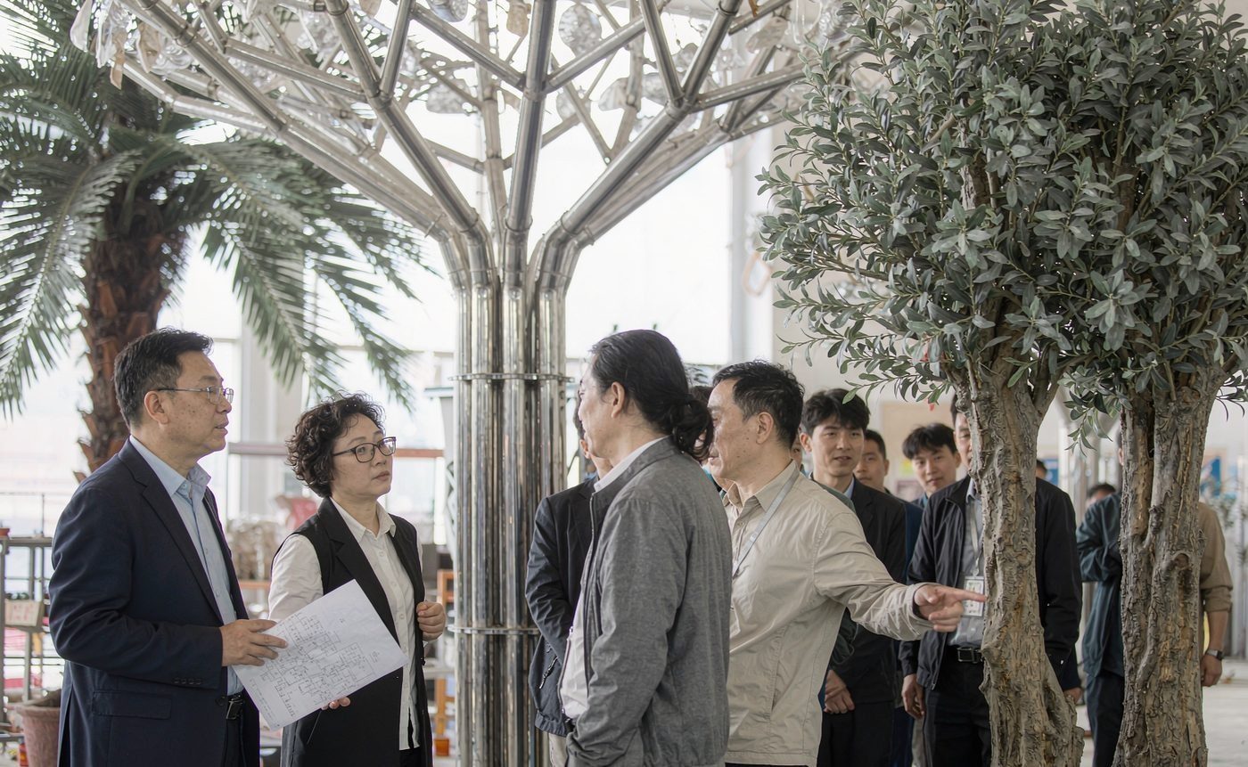 Artificial tree manufacturer engineering team on the production floor