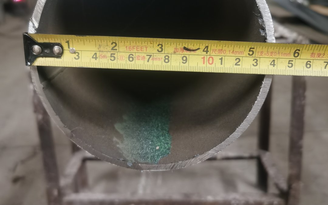 Steel core tube measured in the workshop before fabrication
