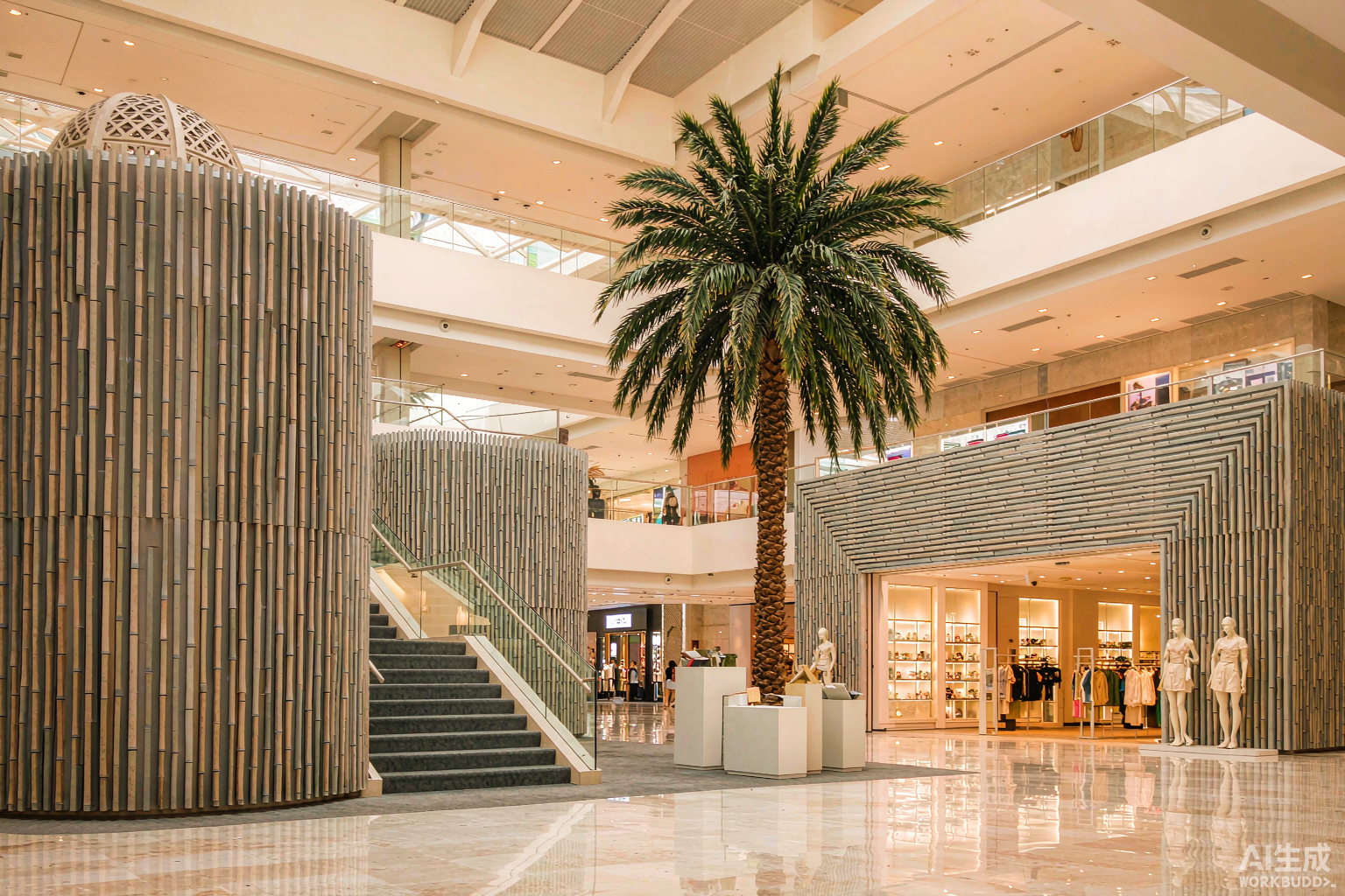 6-meter artificial king palm tree installation in premier Riyadh shopping mall