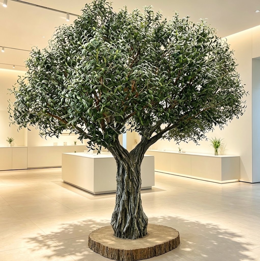 Grand olive tree installed in a hotel atrium