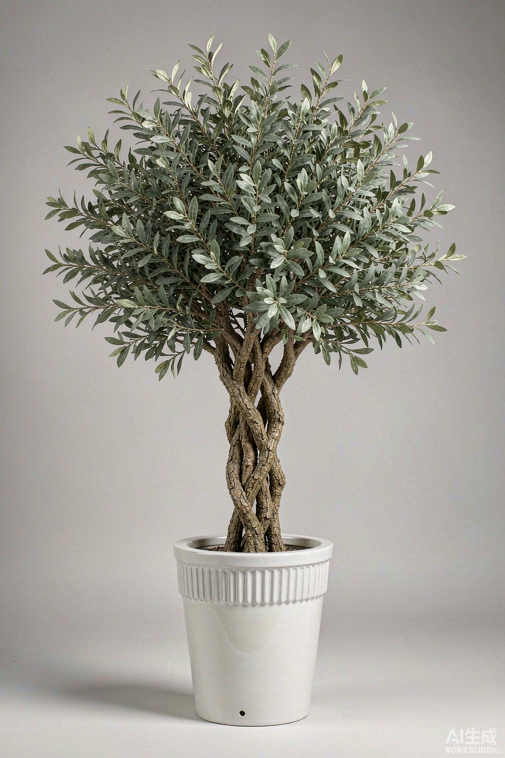 Studio product photo of commercial artificial olive tree